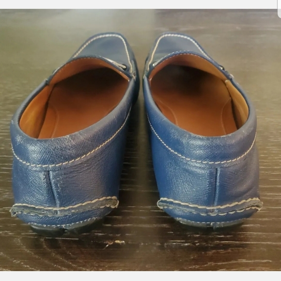 PRADA MENS BLUE LEATHER LOAFERS Saffiano SHOE SIZE 7.5 Prada Logo - Picture 4 of 8